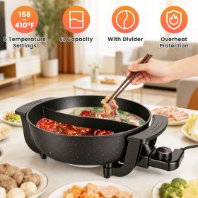 6L Large Capacity Electric Hot Pot with Divider, 5 Gear Adjustable Temperature Non-Stick Electric Cooker 6L Large Capacity Electric Hot Pot with Divider, 5 Gear Adjustable Temperature Non-Stick Electric Cooker