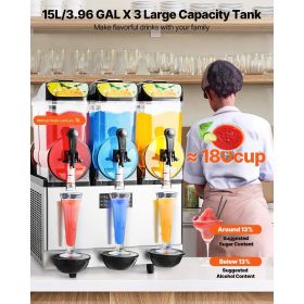 Commercial Frozen Drink Maker, 15Lx3 Triple Tank Slushy Machine, 180 Cups Stainless Steel Margarita Smoothie Frozen Drink Machine Commercial Frozen Drink Maker, 15Lx3 Triple Tank Slushy Machine, 180 Cups Stainless Steel Margarita Smoothie Frozen Drink Machine