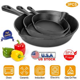 3Pcs Pre-Seasoned Cast Iron Skillet Set 6/8/10in Non-Stick Oven Safe Cookware Heat-Resistant Frying Pan 3Pcs Pre-Seasoned Cast Iron Skillet Set 6/8/10in Non-Stick Oven Safe Cookware Heat-Resistant Frying Pan